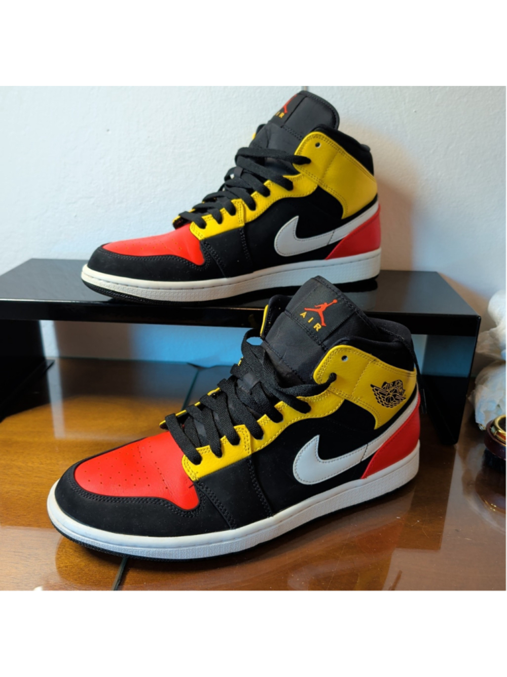 Jordan 1 Mid Black Amarillo Orange Sneakers Size 10.5